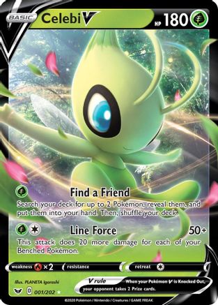 Celebi V 001/202 - Holofoil SWSH01 Sword & Shield Base Set - Ultra Rare