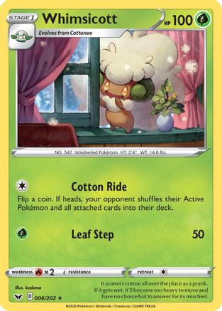Whimsicott 006/202 SWSH01 Sword & Shield Base Set - Rare