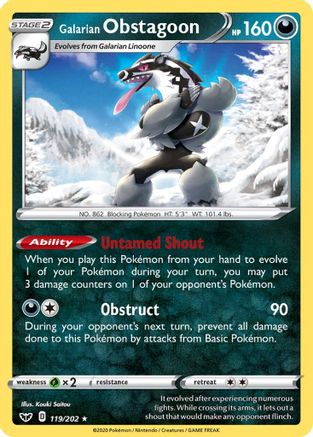 Galarian Obstagoon 119/202 - Holofoil SWSH01 Sword & Shield Base Set - Holo Rare