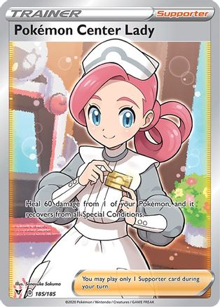 Pokemon Center Lady (Full Art) 185/185 - Holofoil SWSH04 Vivid Voltage - Ultra Rare