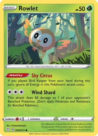 Rowlet 006/072 - Reverse Holofoil Shining Fates - Common