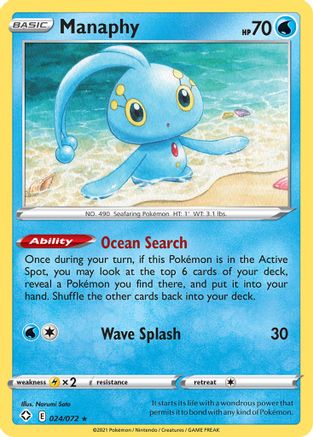 Manaphy 024/072 - Reverse Holofoil Shining Fates - Rare