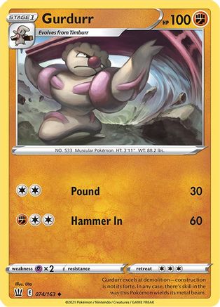 Gurdurr 074/163 - Reverse Holofoil SWSH05 Battle Styles - Uncommon