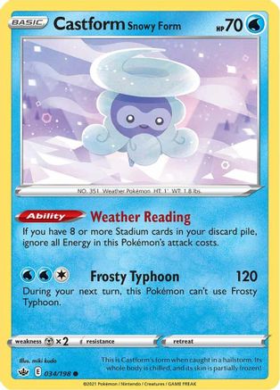 Castform Snowy Form 034/198 - Reverse Holofoil SWSH06 Chilling Reign - Common