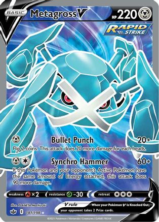 Metagross V (Full Art) 181/198 - Holofoil SWSH06 Chilling Reign - Ultra Rare