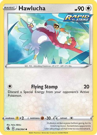 Hawlucha 216/264 - Reverse Holofoil SWSH08 Fusion Strike - Uncommon