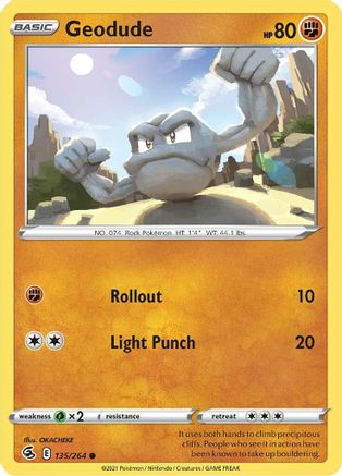 Geodude 135/264 - Reverse Holofoil SWSH08 Fusion Strike - Common
