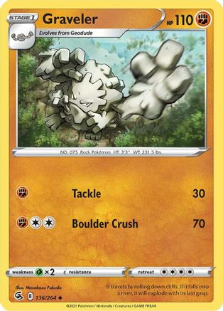 Graveler 136/264 - Reverse Holofoil SWSH08 Fusion Strike - Uncommon
