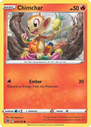 Chimchar 024/172 - Reverse Holofoil SWSH09 Brilliant Stars - Common