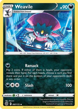 Weavile 087/172 - Reverse Holofoil SWSH09 Brilliant Stars - Uncommon