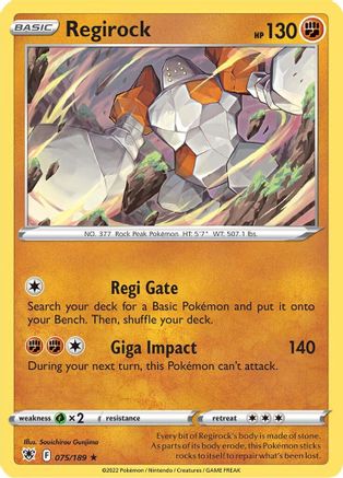 Regirock 075/189 - Reverse Holofoil SWSH10 Astral Radiance - Rare