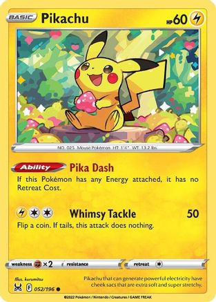 Pikachu 052/196 - Reverse Holofoil SWSH11 Lost Origin - Common