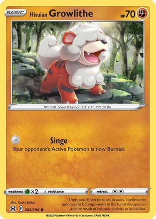 Hisuian Growlithe 083/196 SWSH11 Lost Origin - Common