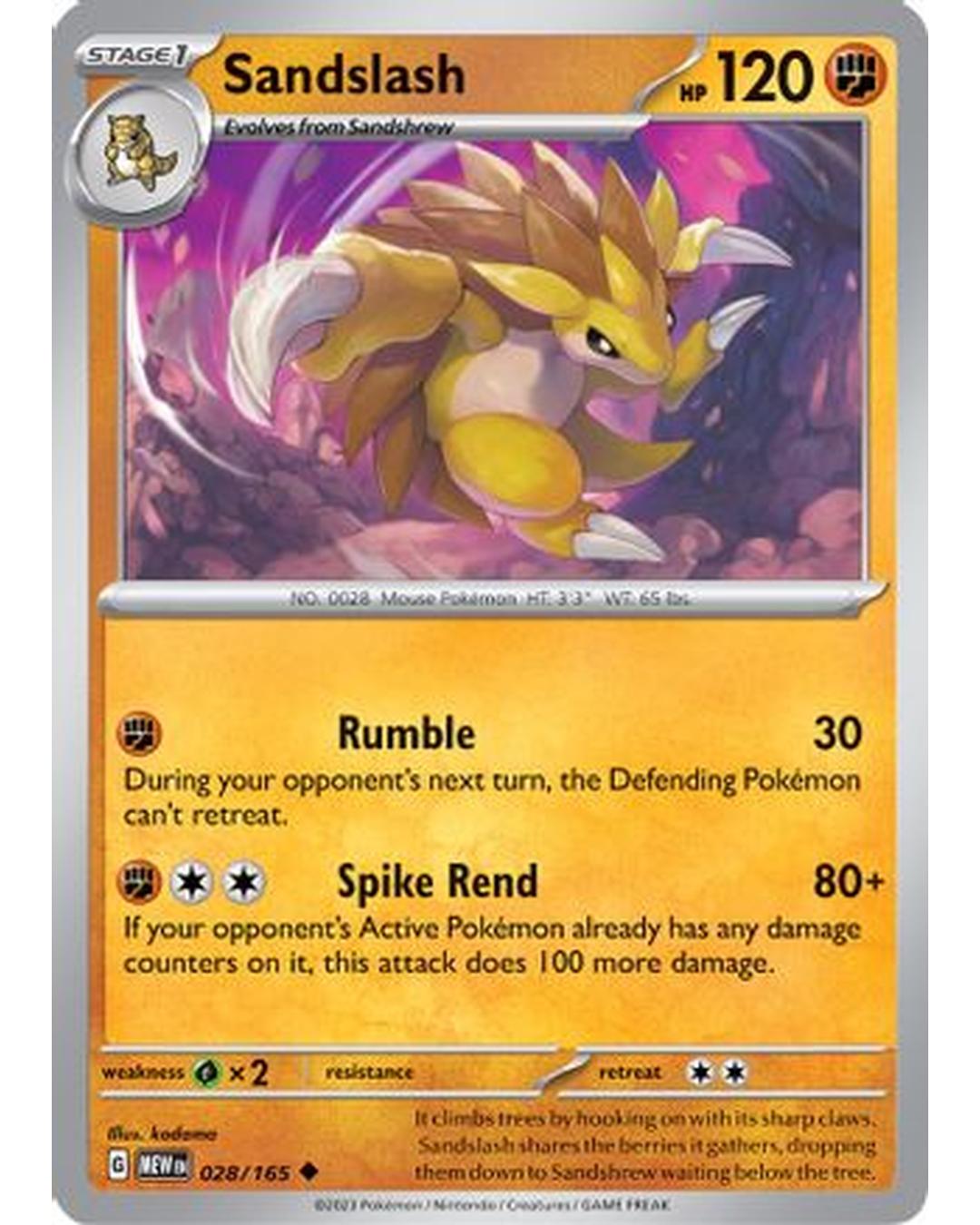 Sandslash 028/165 SV Scarlet & Violet 151 - Uncommon