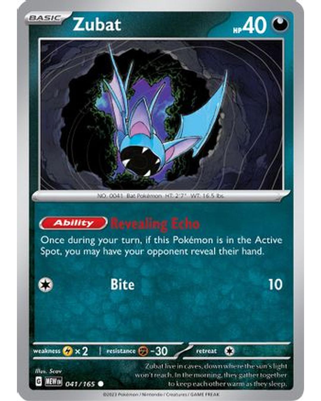 Zubat 041/165 - Reverse Holofoil SV Scarlet & Violet 151 - Common