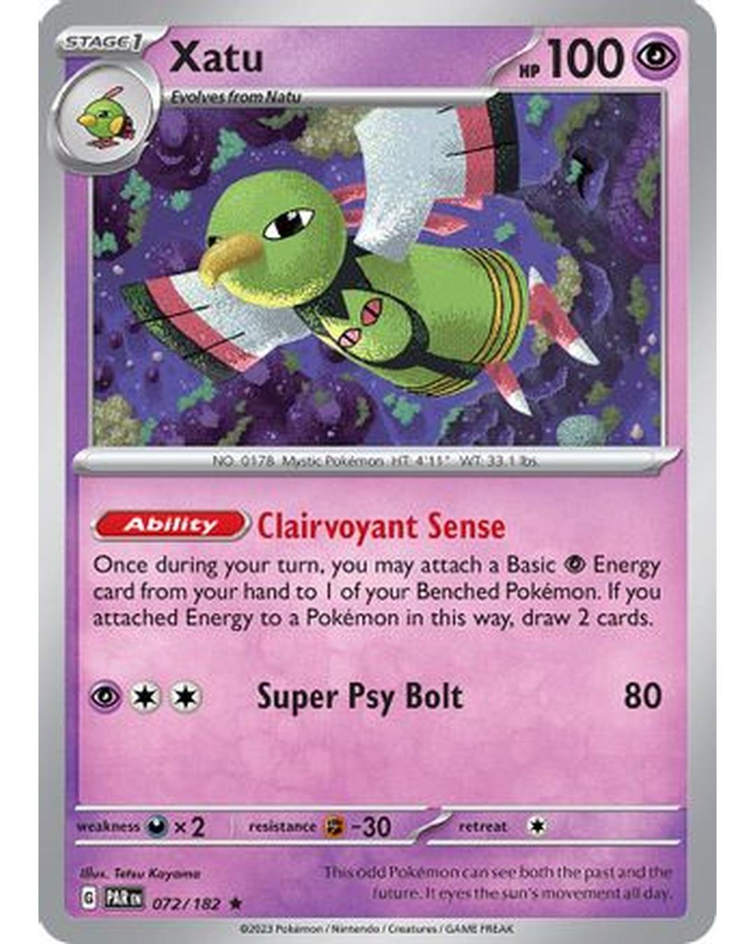 Xatu 072/182 - Reverse Holofoil SV04 Paradox Rift - Rare