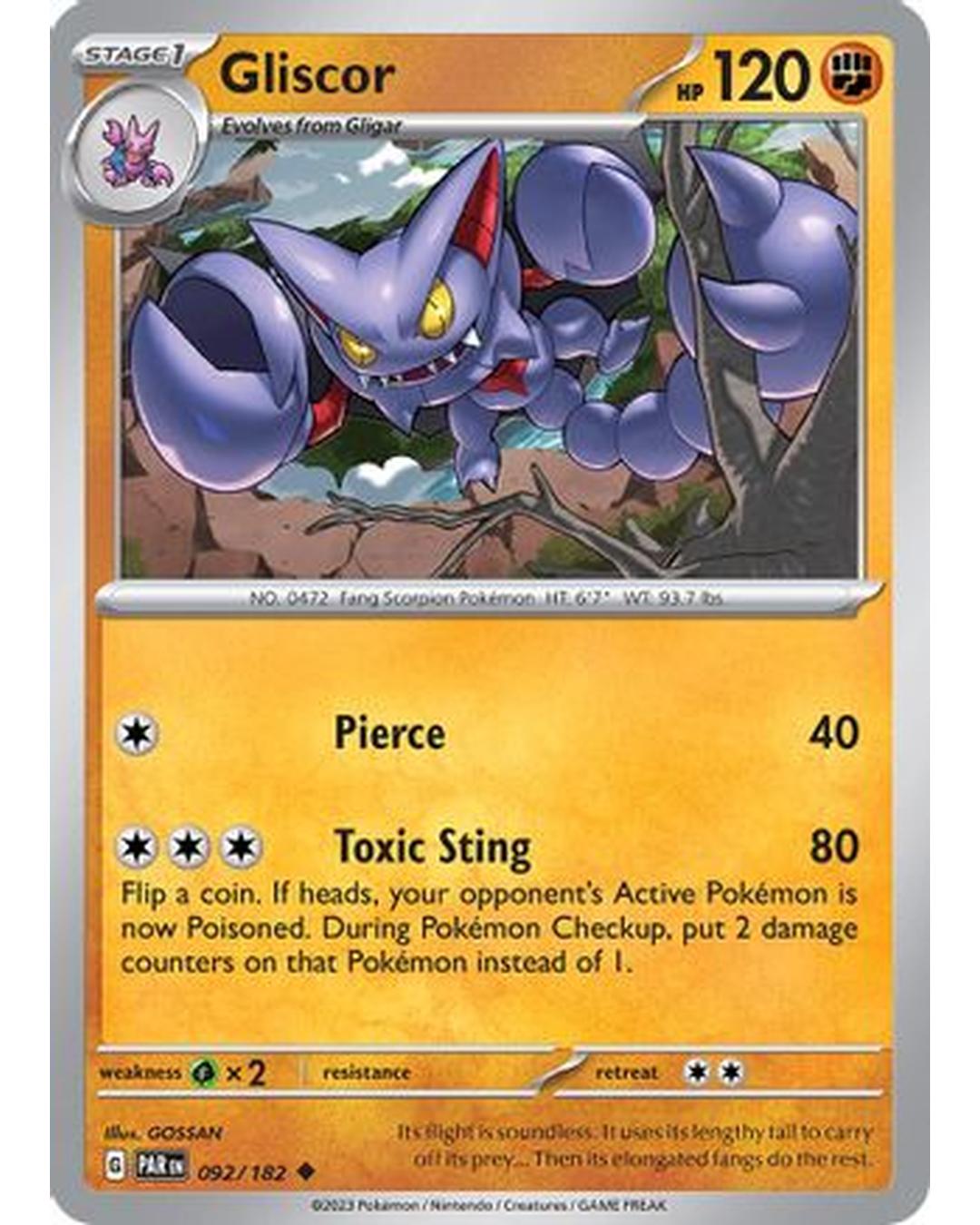 Gliscor 092/182 - Reverse Holofoil SV04 Paradox Rift - Uncommon