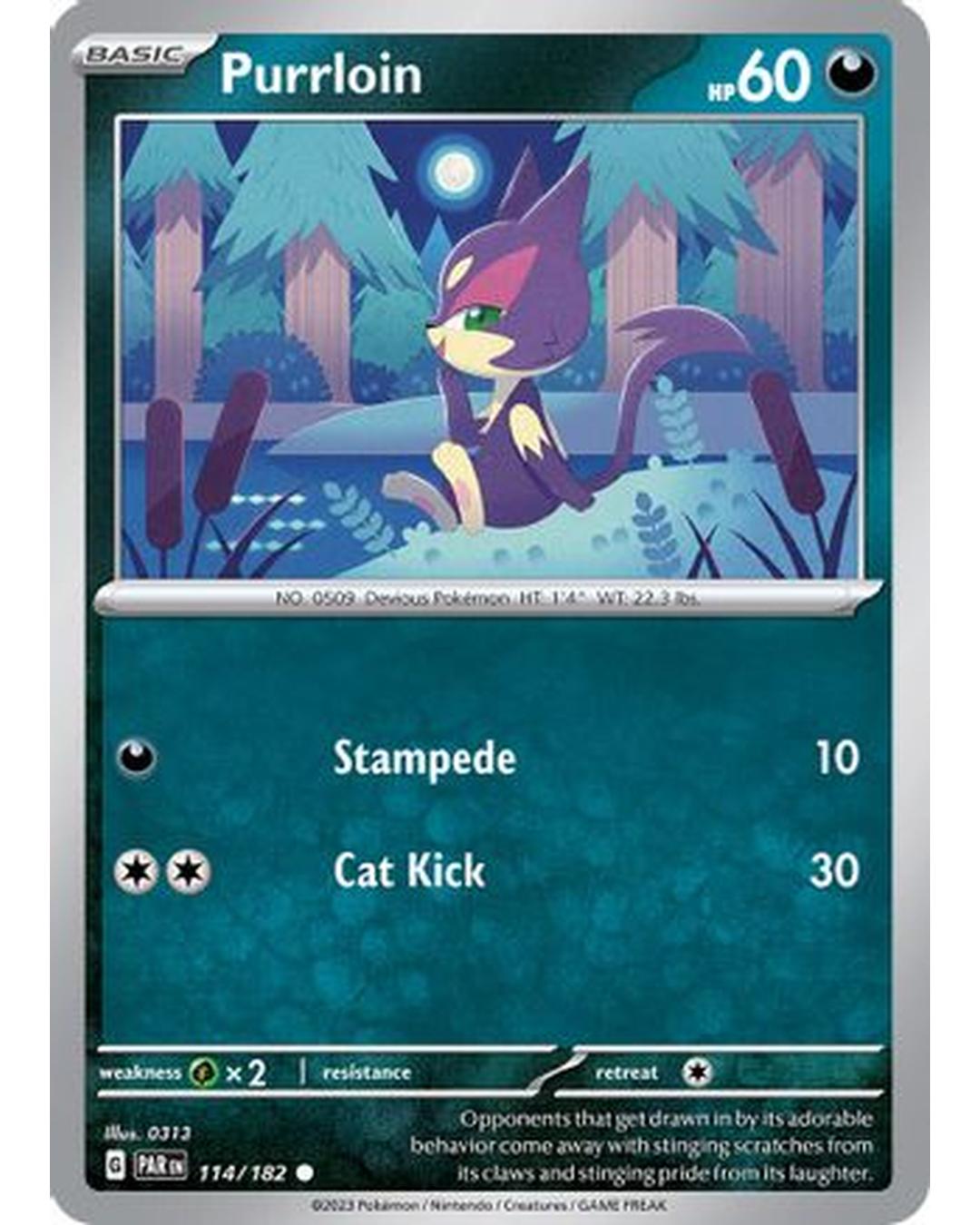 Purrloin 114/182 - Reverse Holofoil SV04 Paradox Rift - Common