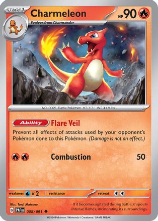 Charmeleon 008/091 - Reverse Holofoil SV Paldean Fates - Uncommon