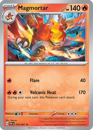 Magmortar 010/091 - Reverse Holofoil SV Paldean Fates - Rare