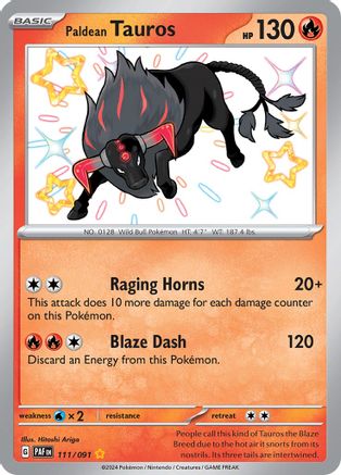 Paldean Tauros 111/091 - Holofoil SV Paldean Fates - Shiny Rare