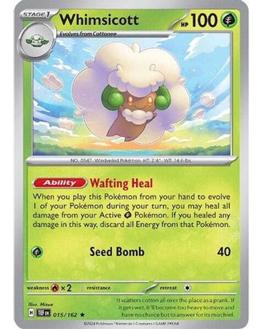 Whimsicott 015/162 - Reverse Holofoil SV05 Temporal Forces - Rare