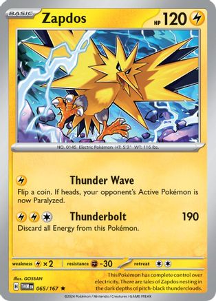 Zapdos 065/167 - Reverse Holofoil SV06 Twilight Masquerade - Rare