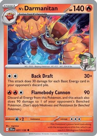 N's Darmanitan 027/159 - Reverse Holofoil SV09 Journey Together - Uncommon