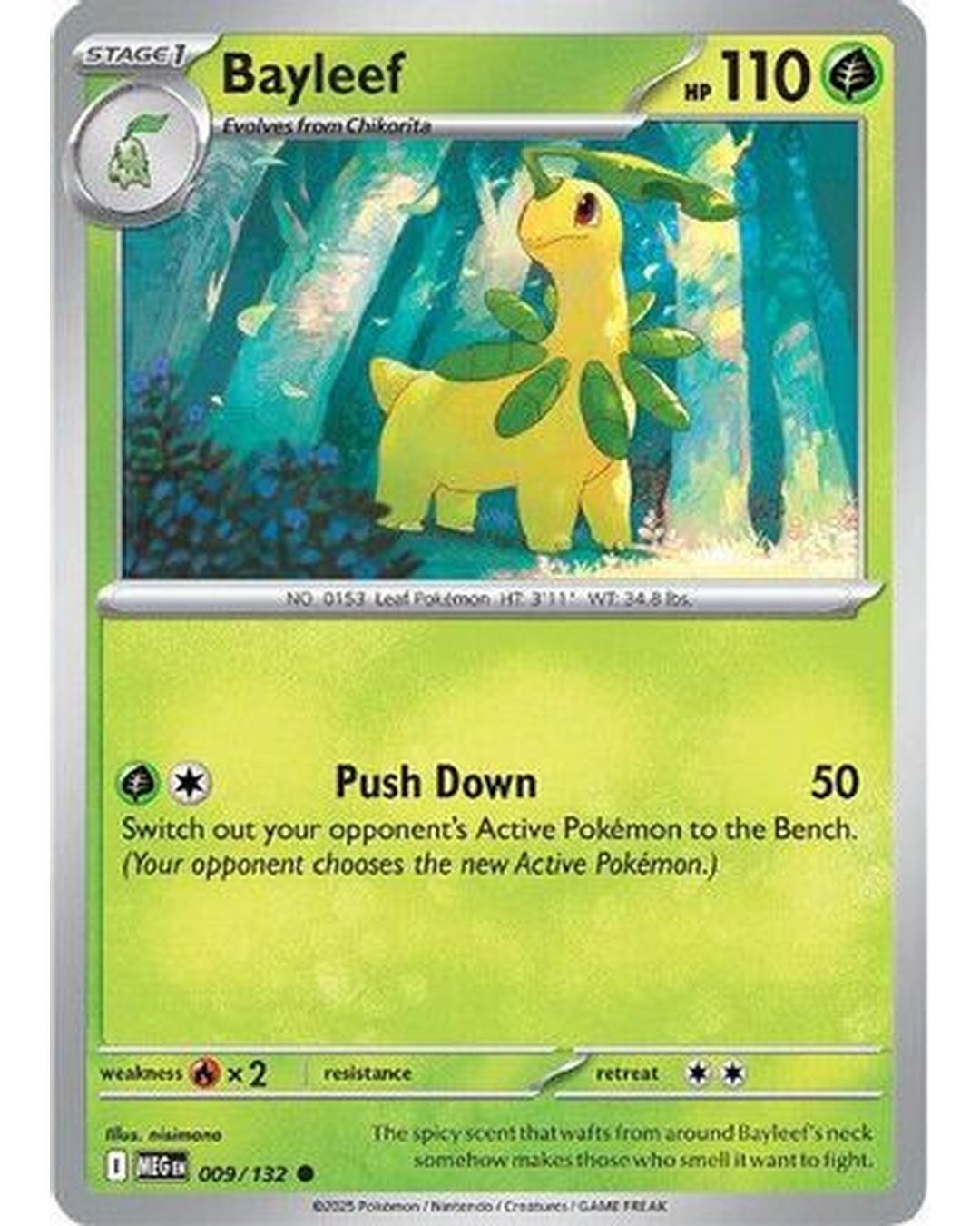 Bayleef 009/132 - Reverse Holofoil ME01 Mega Evolution - Common