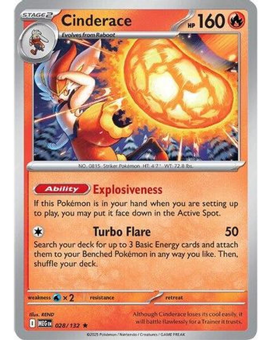 Cinderace 028/132 - Holofoil ME01 Mega Evolution - Rare