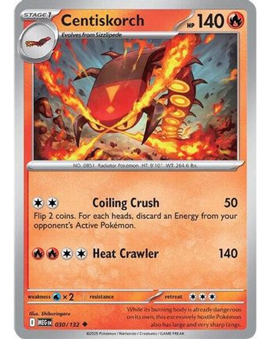 Centiskorch 030/132 - Reverse Holofoil ME01 Mega Evolution - Uncommon