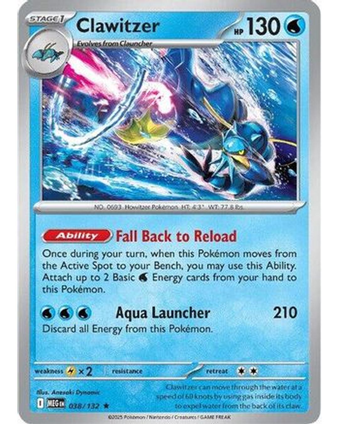 Clawitzer 038/132 - Reverse Holofoil ME01 Mega Evolution - Rare