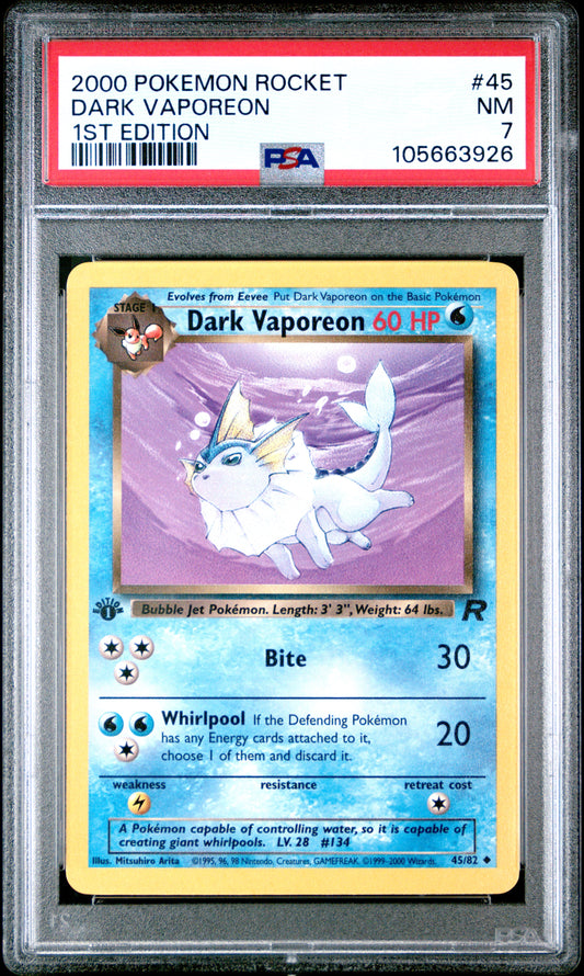 PSA 7 - 2000 Pokemon Team Rocket 1st Edition #45 Dark Vaporeon