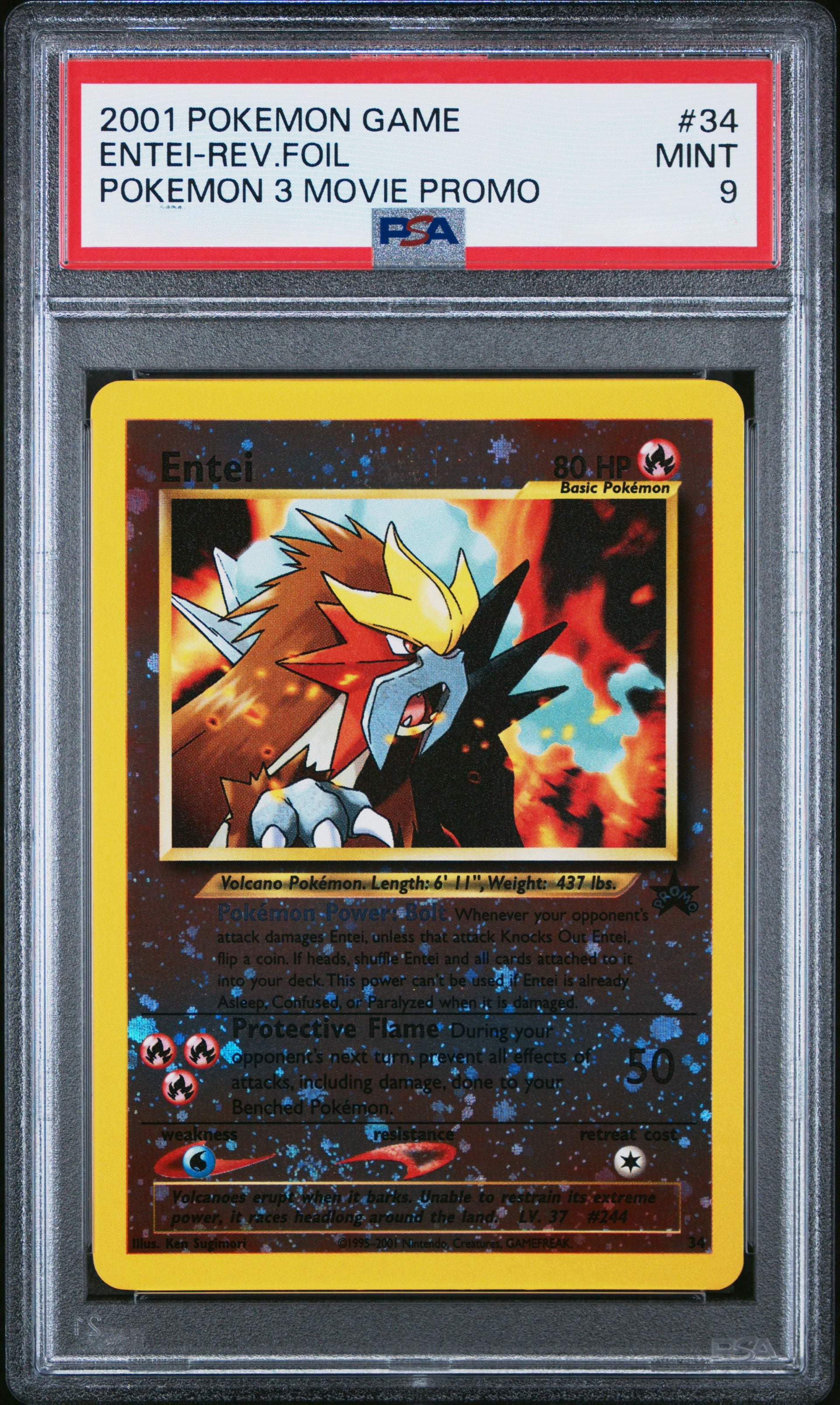 PSA 9 - 2001 Pokemon Black Star Promo #34 Entei Reverse Holo Pokemon 3 Movie Promo