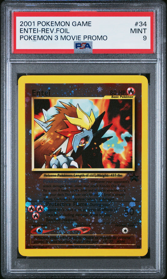 PSA 9 - 2001 Pokemon Black Star Promo #34 Entei Reverse Holo Pokemon 3 Movie Promo