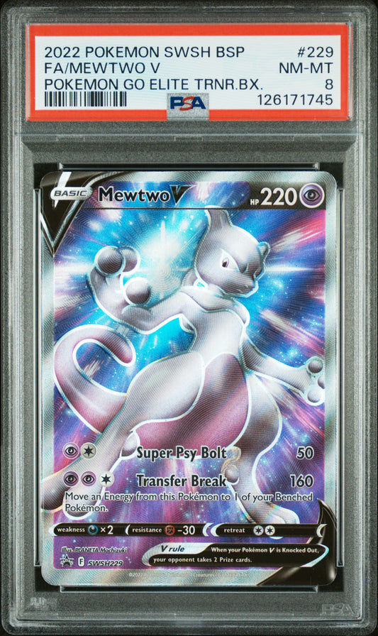 PSA 8 - 2022 Pokemon SWSH Black Star Promo #229 Mewtwo V Full Art Pokemon GO Elite Trainer Box