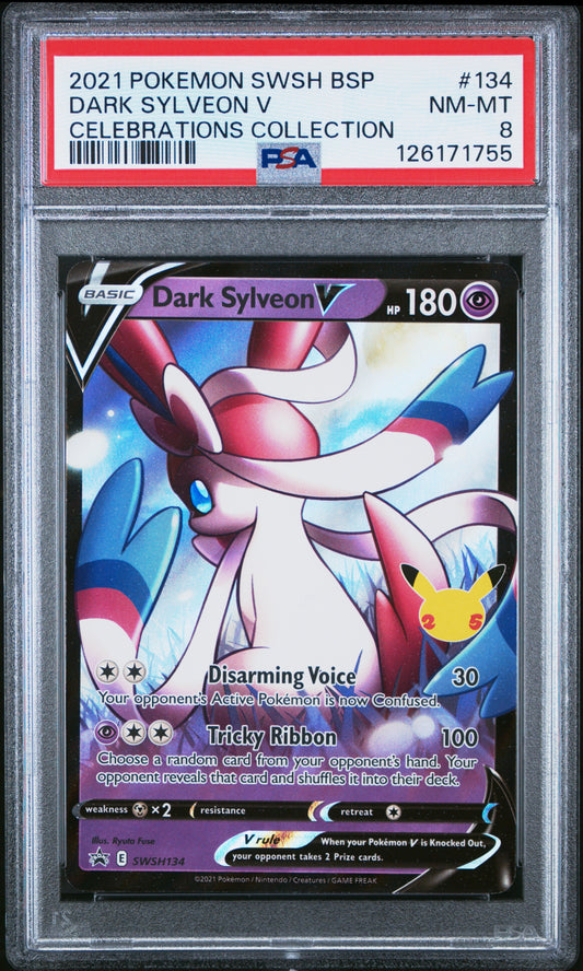 PSA 8 - 2021 Pokemon SWSH Black Star Promo #134 Dark Sylveon V Celebrations Collection