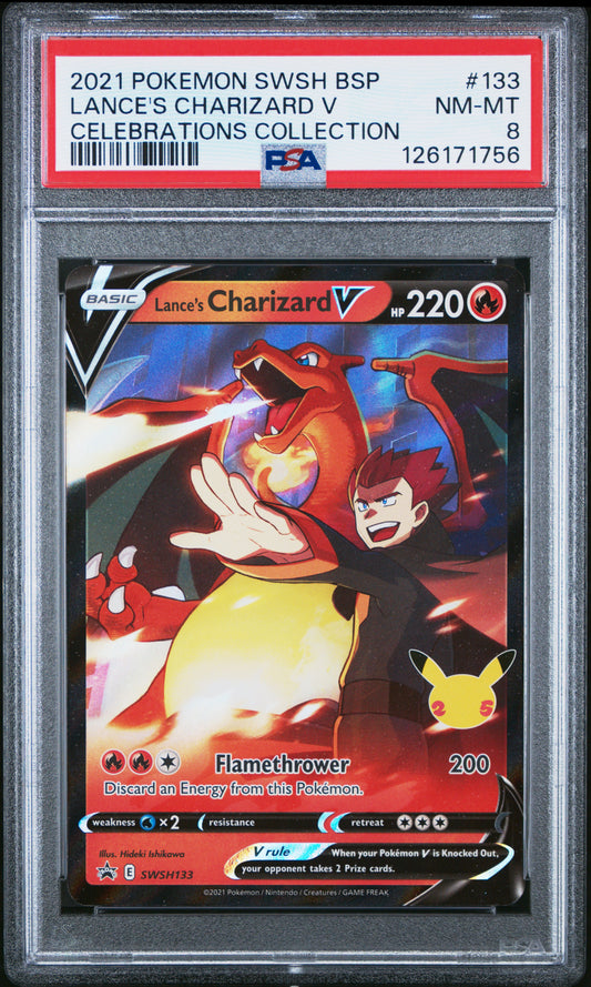 PSA 8 - 2021 Pokemon SWSH Black Star Promo #133 Lance's Charizard V Celebrations Collection