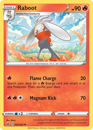 Raboot (032) 032/202  - Reverse Holofoil SWSH01 Sword & Shield Base Set - Uncommon