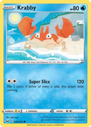 Krabby (043) 043/202  - Reverse Holofoil SWSH01 Sword & Shield Base Set - Common