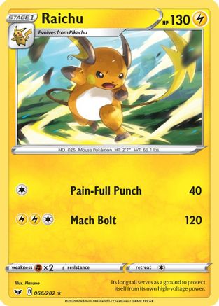 Raichu 066/202  - Reverse Holofoil SWSH01 Sword & Shield Base Set - Rare