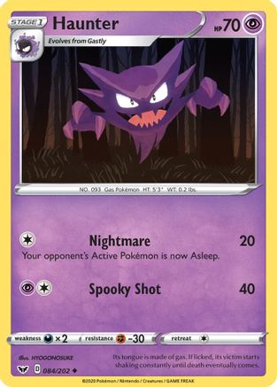 Haunter 084/202  - Reverse Holofoil SWSH01 Sword & Shield Base Set - Uncommon
