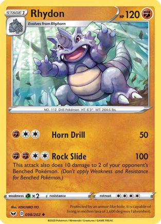 Rhydon 098/202  SWSH01 Sword & Shield Base Set - Uncommon