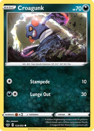 Croagunk 123/202  - Reverse Holofoil SWSH01 Sword & Shield Base Set - Common