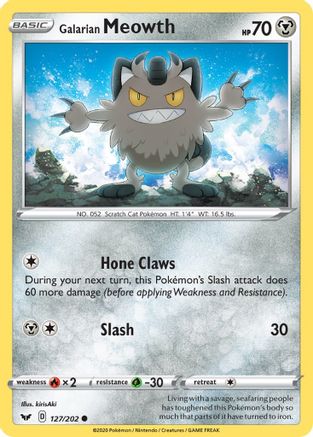 Galarian Meowth 127/202  - Reverse Holofoil SWSH01 Sword & Shield Base Set - Common