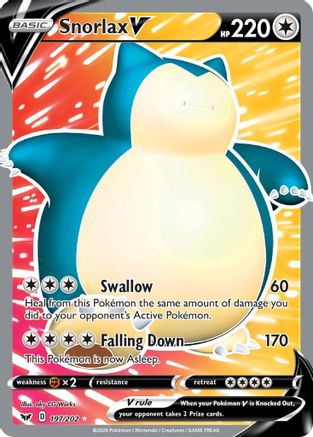 Snorlax V (Full Art) 197/202  - Holofoil SWSH01 Sword & Shield Base Set - Ultra Rare
