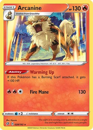 Arcanine 028/192  - Reverse Holofoil SWSH02 Rebel Clash - Rare