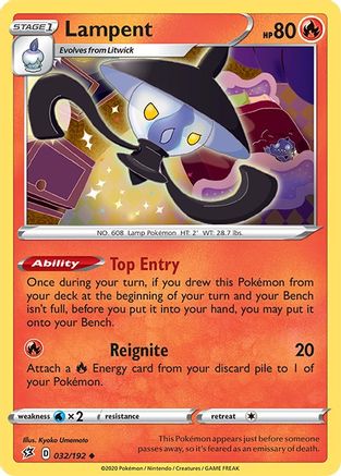 Lampent 032/192  - Reverse Holofoil SWSH02 Rebel Clash - Uncommon