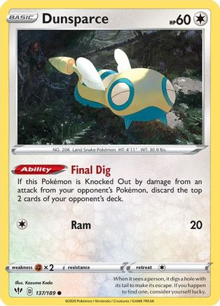 Dunsparce 137/189  - Reverse Holofoil SWSH03 Darkness Ablaze - Common