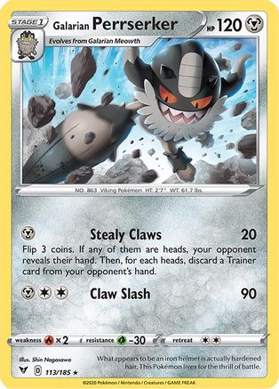 Galarian Perrserker 113/185  - Reverse Holofoil SWSH04 Vivid Voltage - Rare